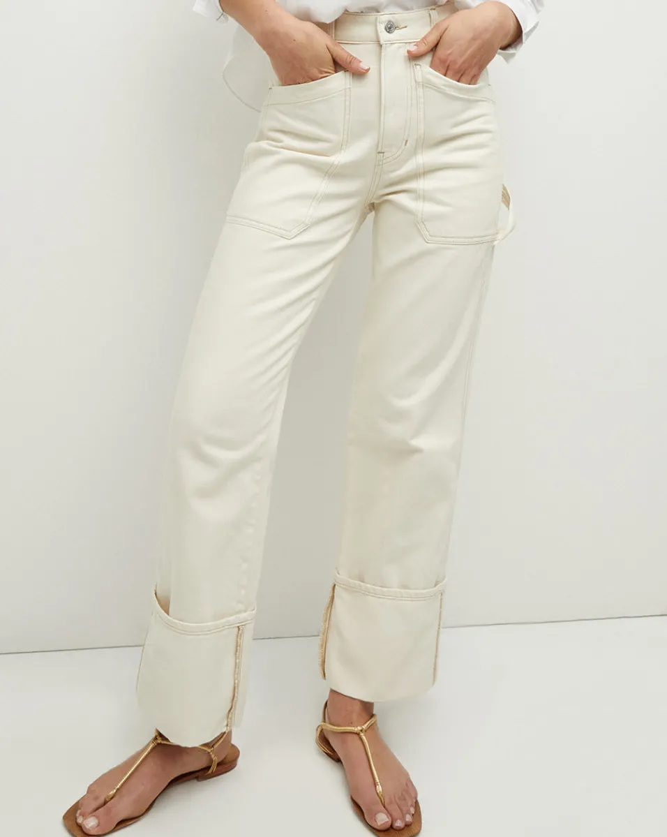 Veronica Beard Jeans*Dylan Cuffed Cargo Straight-Leg Jean in Ecru