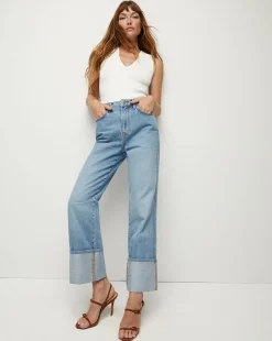 Veronica Beard Jeans*Dylan Cuffed Straight-Leg Jean in Silverwood Blue SilverwoodBlue