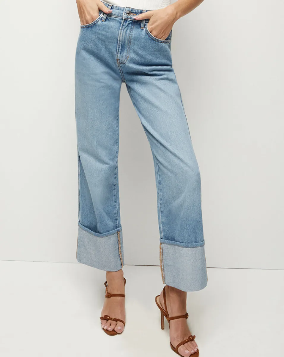 Veronica Beard Jeans*Dylan Cuffed Straight-Leg Jean in Silverwood Blue SilverwoodBlue