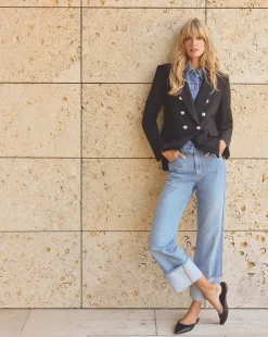 Veronica Beard Jeans*Dylan Cuffed Straight-Leg Jean in Silverwood Blue SilverwoodBlue