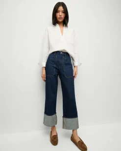 Veronica Beard Jeans*Dylan Cuffed Straight-Leg Jeans in Indigo Denim IndigoRinse