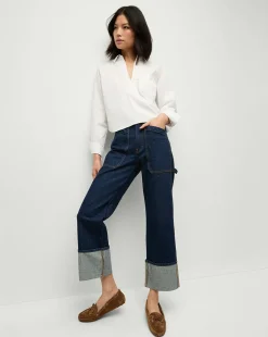Veronica Beard Jeans*Dylan Cuffed Straight-Leg Jeans in Indigo Denim IndigoRinse