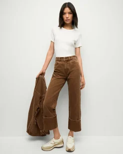 Veronica Beard Jeans|Pants*Dylan Cuffed Twill Straight-Leg Pants in Brown DeepOchre