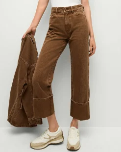 Veronica Beard Jeans|Pants*Dylan Cuffed Twill Straight-Leg Pants in Brown DeepOchre