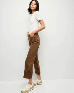 Veronica Beard Jeans|Pants*Dylan Cuffed Twill Straight-Leg Pants in Brown DeepOchre