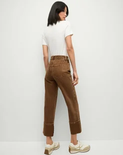 Veronica Beard Jeans|Pants*Dylan Cuffed Twill Straight-Leg Pants in Brown DeepOchre