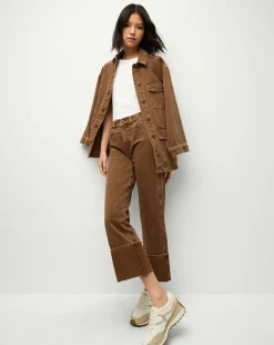Veronica Beard Jeans|Pants*Dylan Cuffed Twill Straight-Leg Pants in Brown DeepOchre