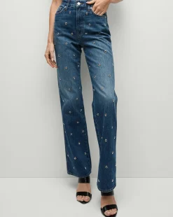 Veronica Beard Jeans*Dylan Grommet Straight-Leg Jeans in Blue Denim Bandit