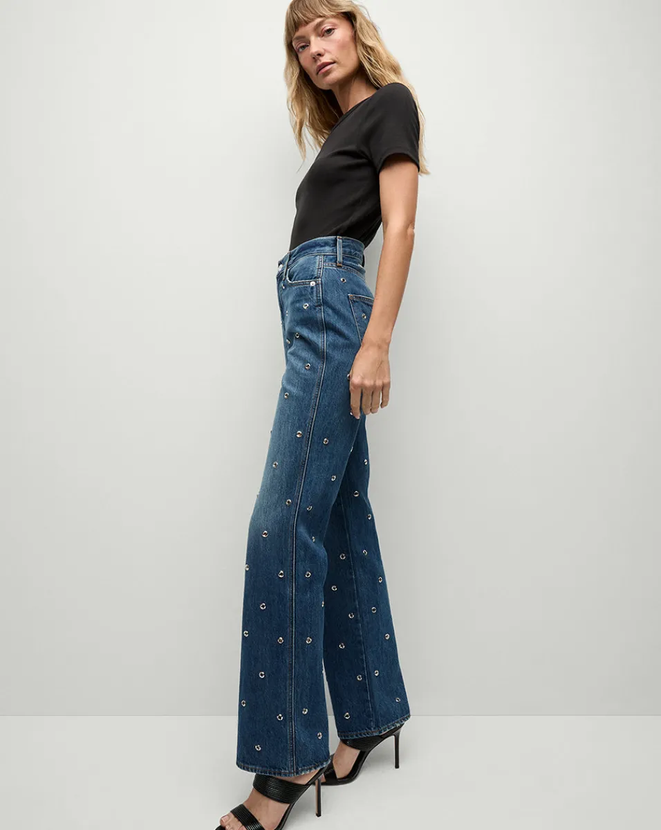 Veronica Beard Jeans*Dylan Grommet Straight-Leg Jeans in Blue Denim Bandit