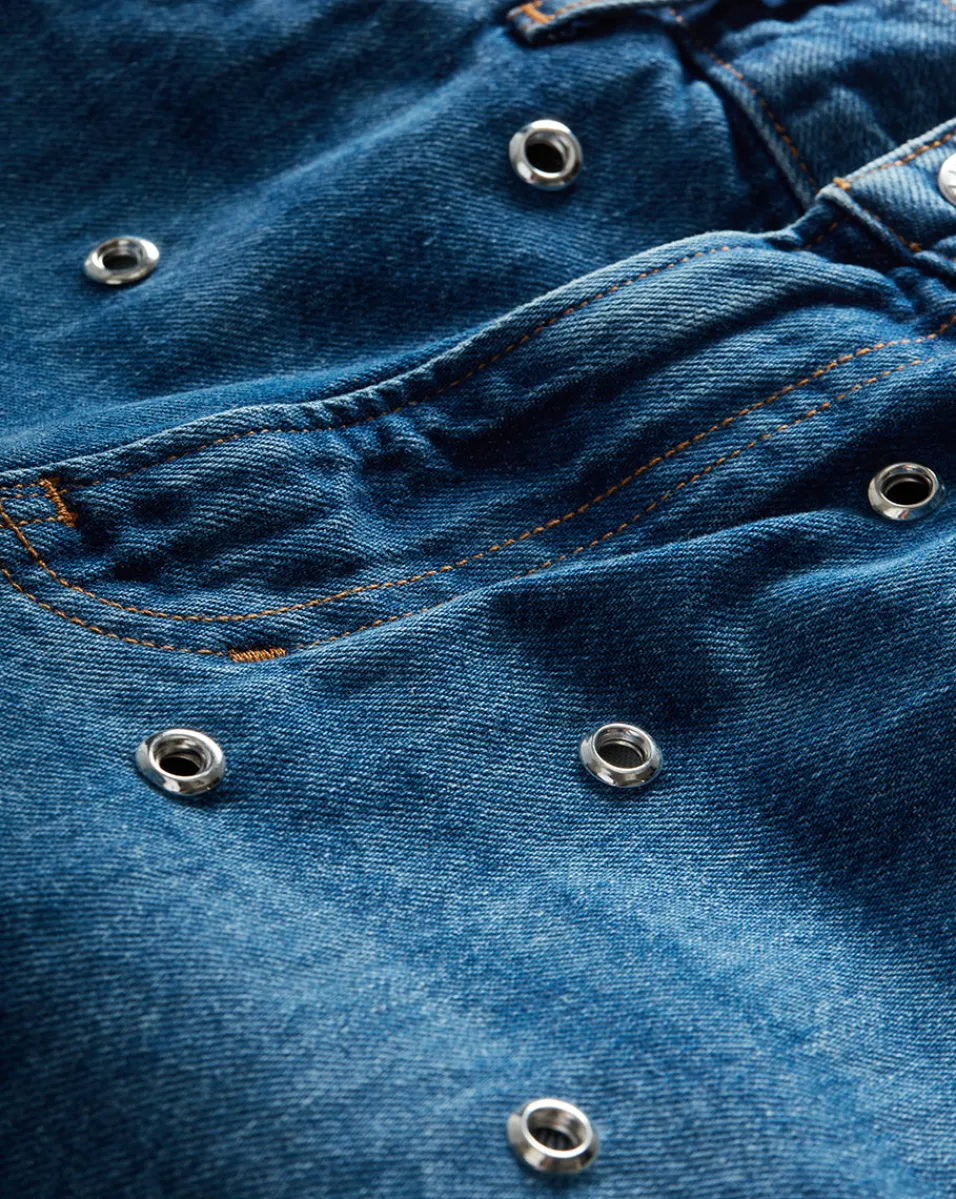 Veronica Beard Jeans*Dylan Grommet Straight-Leg Jeans in Blue Denim Bandit