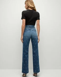 Veronica Beard Jeans*Dylan Grommet Straight-Leg Jeans in Blue Denim Bandit
