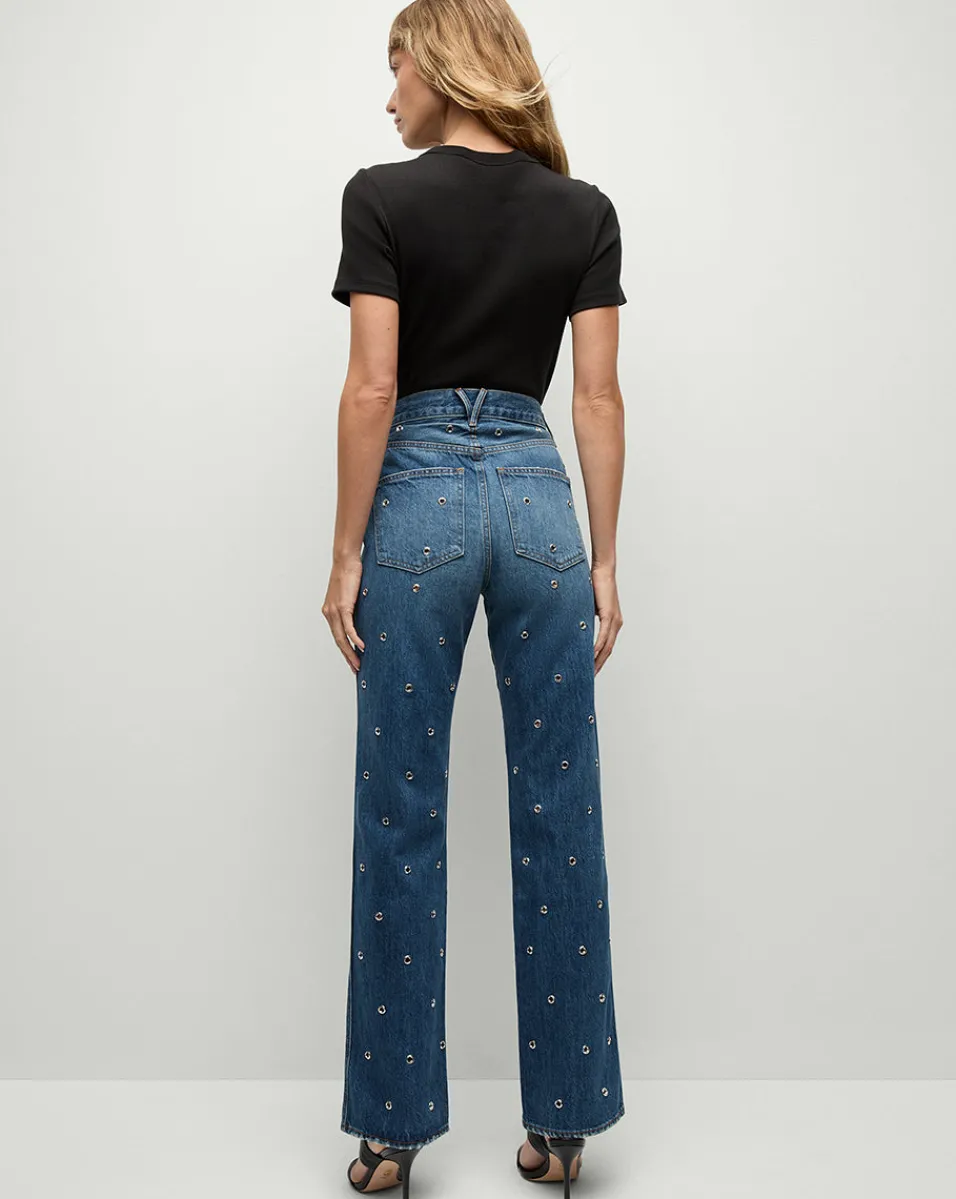 Veronica Beard Jeans*Dylan Grommet Straight-Leg Jeans in Blue Denim Bandit