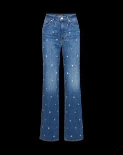 Veronica Beard Jeans*Dylan Grommet Straight-Leg Jeans in Blue Denim Bandit