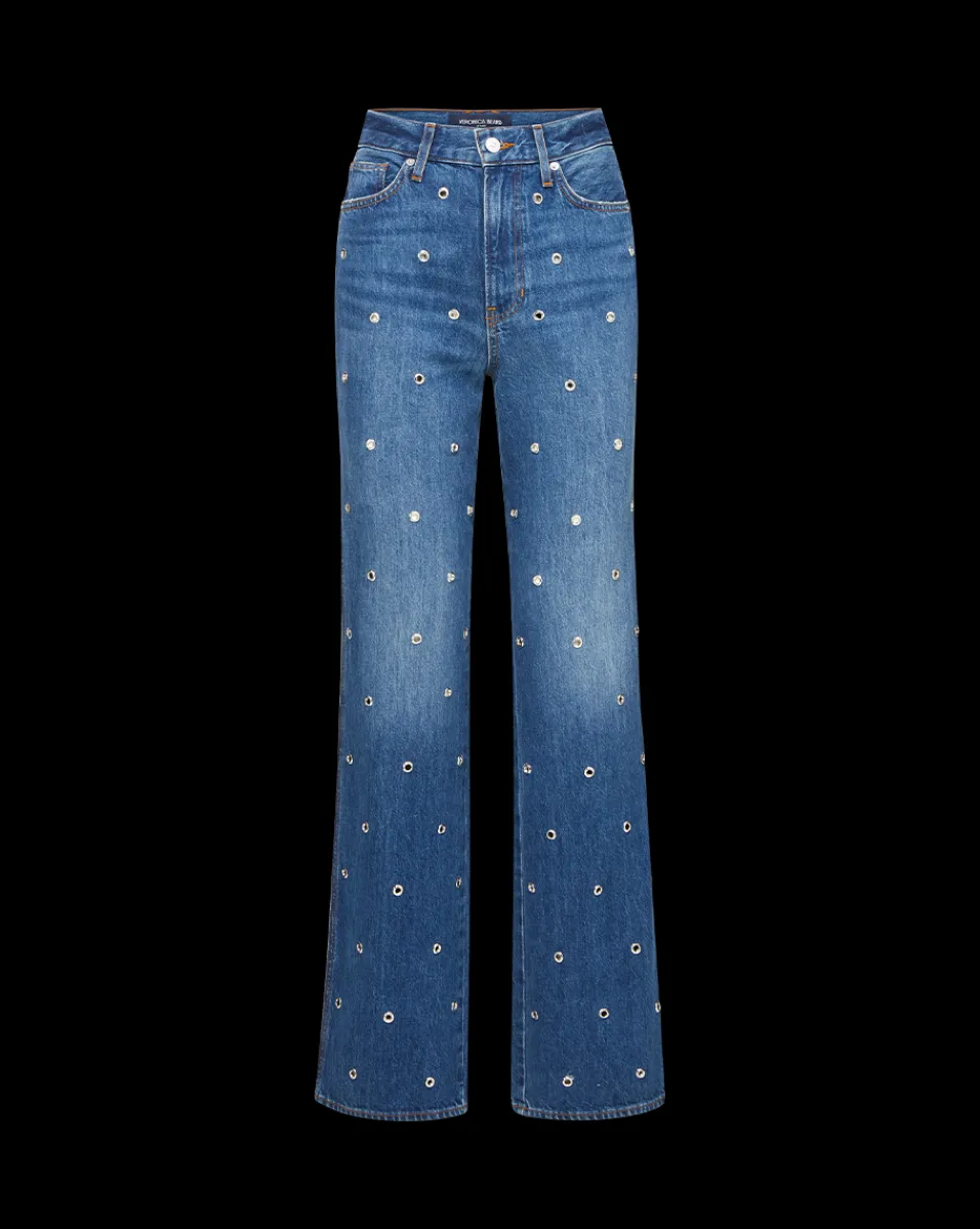 Veronica Beard Jeans*Dylan Grommet Straight-Leg Jeans in Blue Denim Bandit