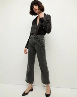 Veronica Beard Jeans|Party Dressing*Dylan Rhinestone-Stripe Straight-Leg Jean in Washed Black StonedWashedOnyx