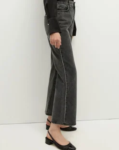 Veronica Beard Jeans|Party Dressing*Dylan Rhinestone-Stripe Straight-Leg Jean in Washed Black StonedWashedOnyx