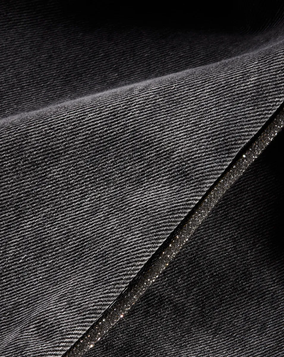 Veronica Beard Jeans|Party Dressing*Dylan Rhinestone-Stripe Straight-Leg Jean in Washed Black StonedWashedOnyx