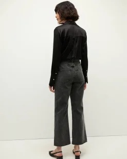 Veronica Beard Jeans|Party Dressing*Dylan Rhinestone-Stripe Straight-Leg Jean in Washed Black StonedWashedOnyx