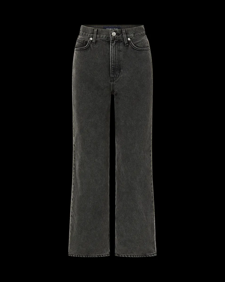 Veronica Beard Jeans|Party Dressing*Dylan Rhinestone-Stripe Straight-Leg Jean in Washed Black StonedWashedOnyx