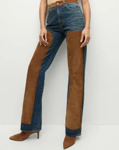 Veronica Beard Jeans|Matching Sets*Dylan Suede-Patchwork Straight-Leg Jean in Equinox Blue EquinoxBlue