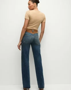 Veronica Beard Jeans|Matching Sets*Dylan Suede-Patchwork Straight-Leg Jean in Equinox Blue EquinoxBlue