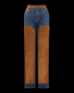 Veronica Beard Jeans|Matching Sets*Dylan Suede-Patchwork Straight-Leg Jean in Equinox Blue EquinoxBlue