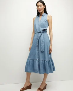 Veronica Beard Dresses*Edwina Denim Shirtdress in Iceberg
