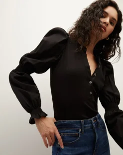 Veronica Beard Tops*Effy Puff-Sleeve Top Black