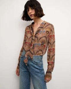 Veronica Beard Tops|The Veronicas' Favorites*Elaine Bow Blouse in Dark Chocolate Multi DarkChocolateMulti