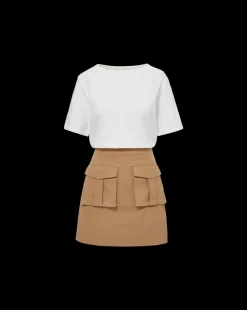Veronica Beard Dresses*Elowyn Mixed-Media Dress in White/Khaki