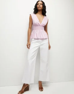 Veronica Beard Tops*Evra Deep-V Neck Ruffle-Peplum Top BarelyOrchid