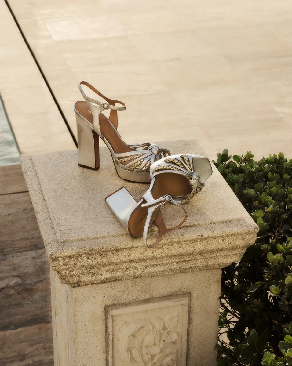 Veronica Beard Sandals*Flavia Silver Platform Sandal Heel Silver/Platinum