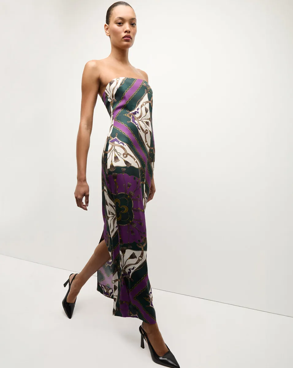 Veronica Beard Dresses|The Veronicas' Favorites*Flora Silk Strapless Maxi Dress in Green & Purple PineMulti