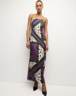 Veronica Beard Dresses|The Veronicas' Favorites*Flora Silk Strapless Maxi Dress in Green & Purple PineMulti