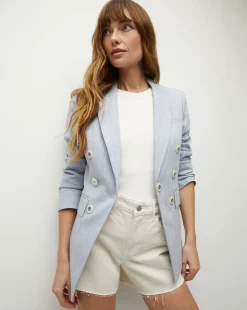 Veronica Beard Jackets & Outerwear*Gaya Metallic Pinstripe Dickey Jacket in Blue Oasis BlueOasis