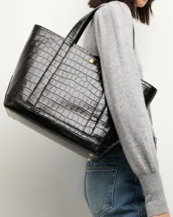 Veronica Beard Shoulder Bags|Tote Bags*Grand Croc-Embossed Goody Bag in Black
