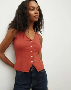 Veronica Beard Tops*Hoorne Tank in Brick Red BrickRed