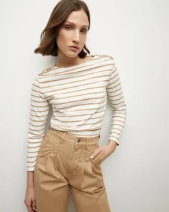 Veronica Beard Tops*Hovey Striped Top in Off-White/Khaki