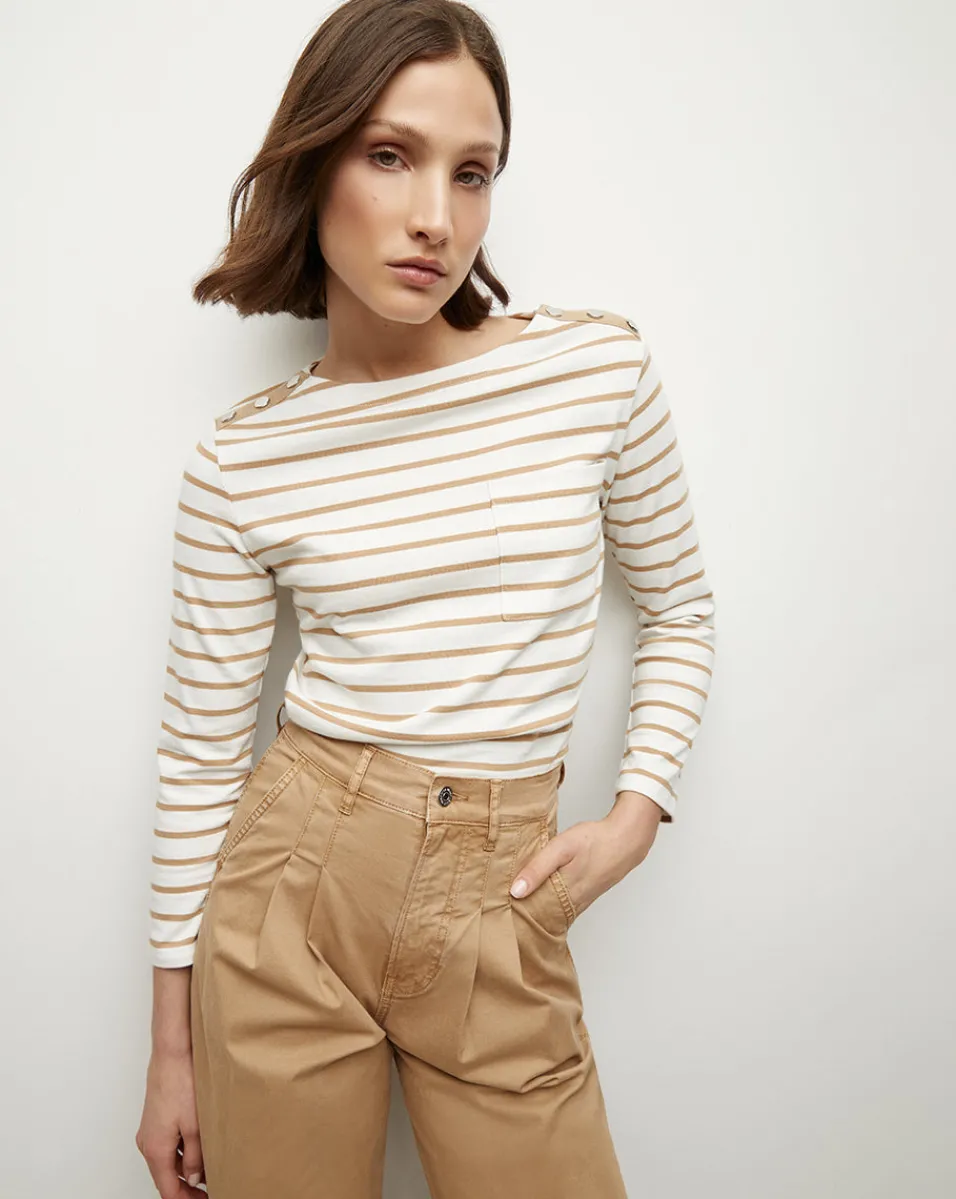 Veronica Beard Tops*Hovey Striped Top in Off-White/Khaki