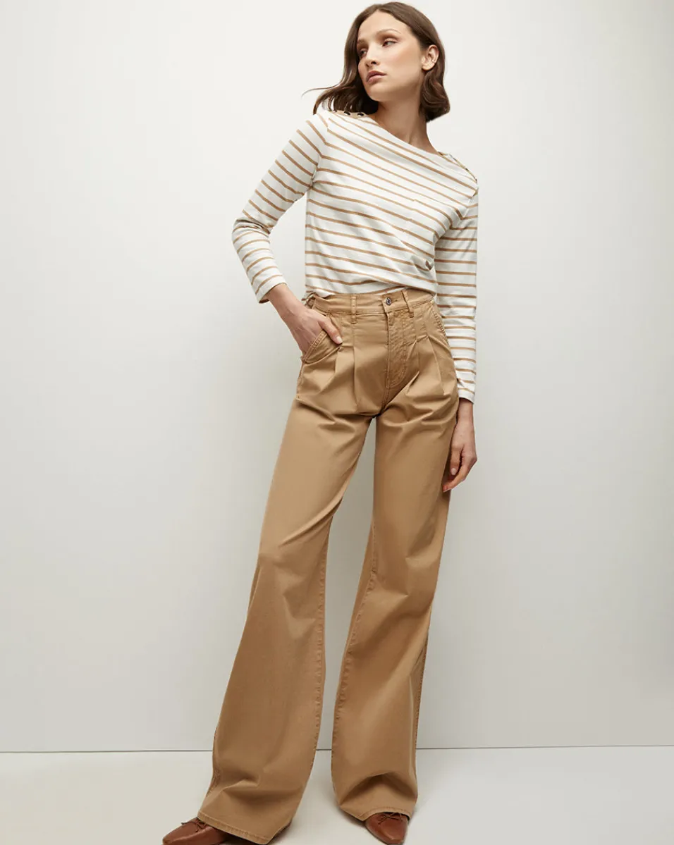Veronica Beard Tops*Hovey Striped Top in Off-White/Khaki