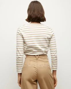 Veronica Beard Tops*Hovey Striped Top in Off-White/Khaki