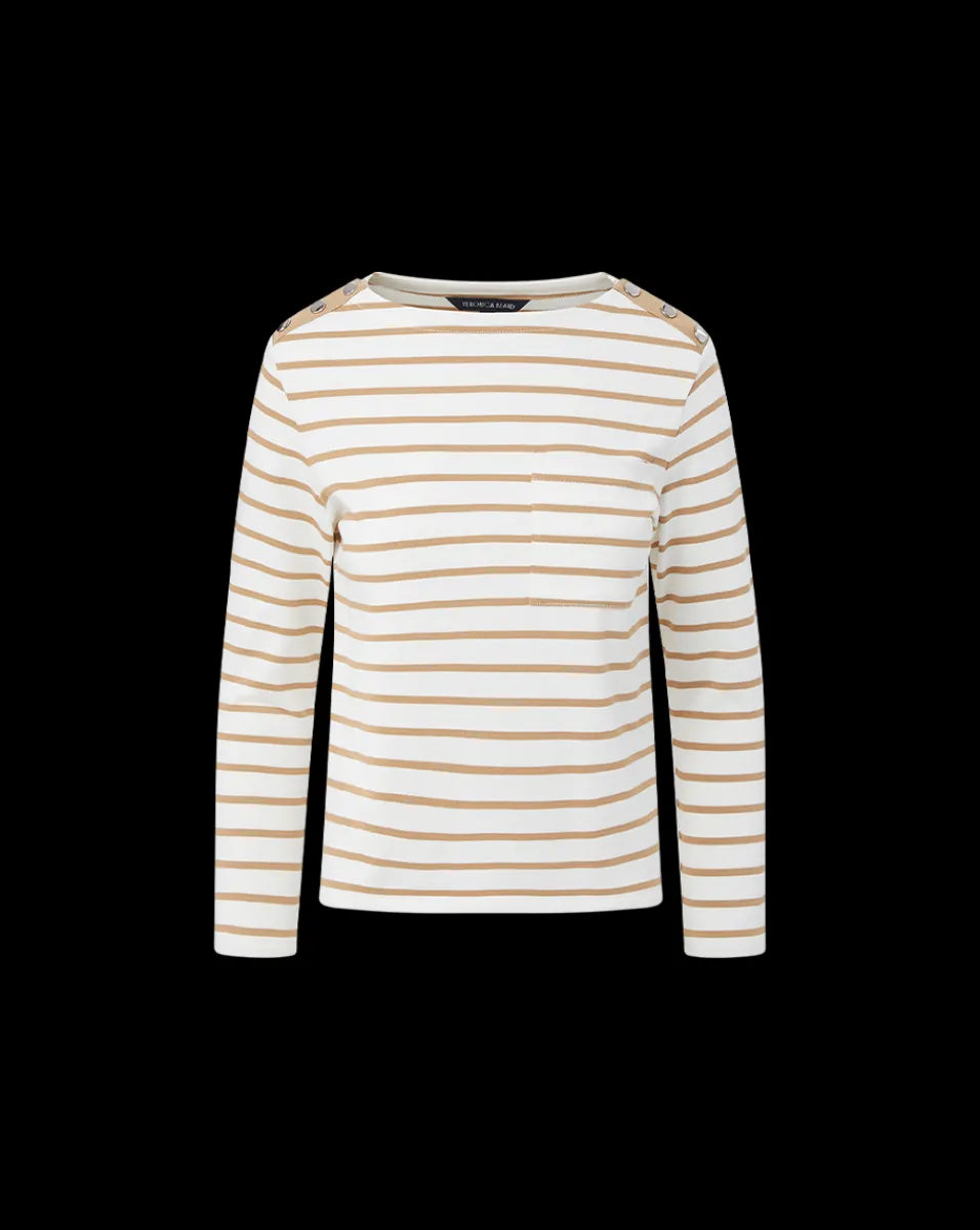 Veronica Beard Tops*Hovey Striped Top in Off-White/Khaki