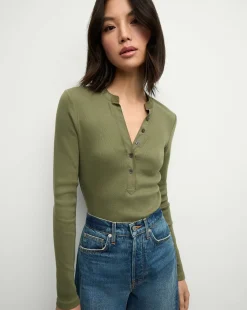 Veronica Beard Tops*Jocelyn Henley Shirt in Stone Army StoneArmy