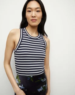 Veronica Beard Tops*Jordyn Cropped Tank in Marine/Off-White