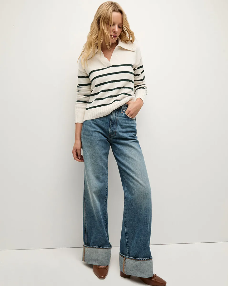 Veronica Beard Sweaters|Tops*Jovie Striped V Neck Sweater in Ivory & Green Ivory/Pine