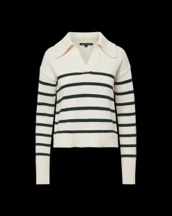 Veronica Beard Sweaters|Tops*Jovie Striped V Neck Sweater in Ivory & Green Ivory/Pine