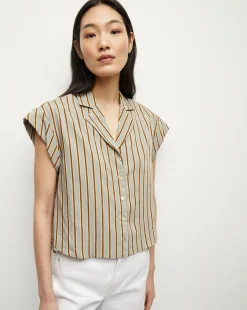 Veronica Beard Tops*Kasa Pinstripe Button-Down Top SeafoamMulti