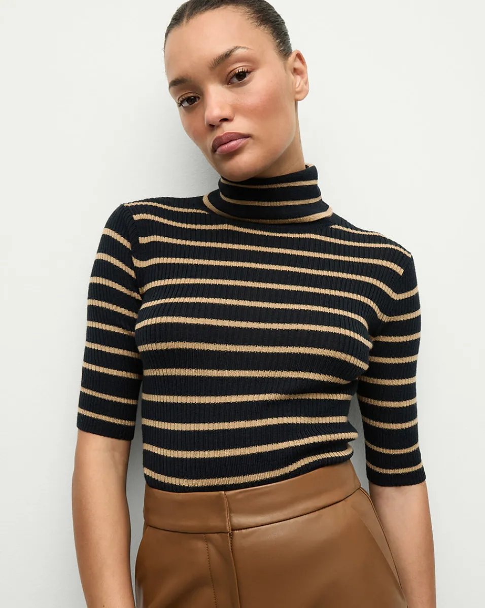 Veronica Beard Tops|Sweaters*Katrina Merino Wool Striped Sweater in Navy & Khaki Navy/Khaki