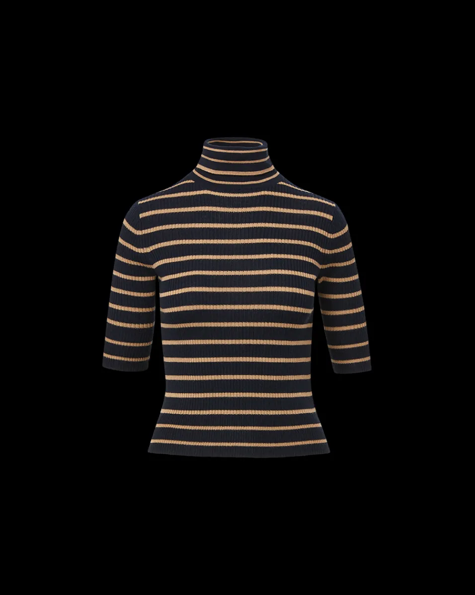 Veronica Beard Tops|Sweaters*Katrina Merino Wool Striped Sweater in Navy & Khaki Navy/Khaki