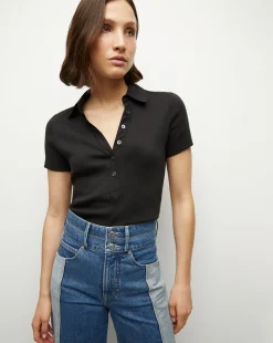 Veronica Beard Tops*Kearney Button-Down Tee in Black
